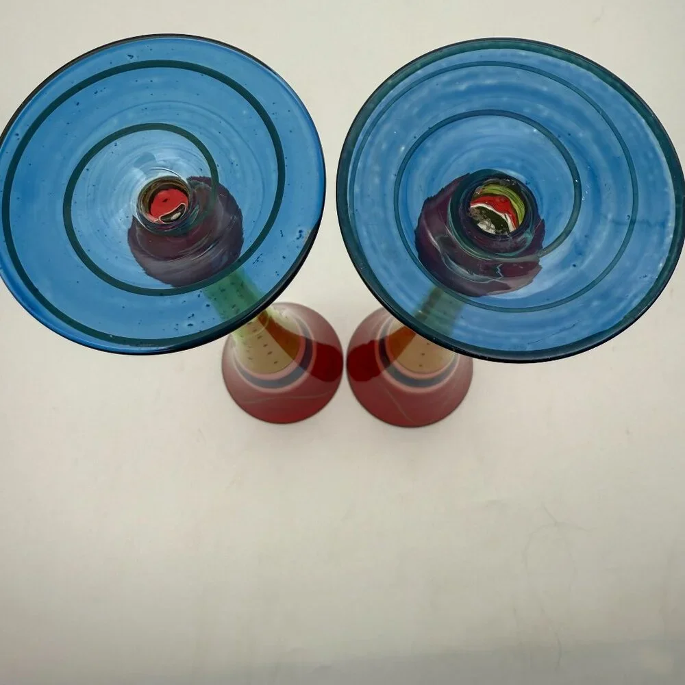 Vtg Pier 1 Handpainted Fluted Champagne Glasses (2) Vibrant Design Discontinued